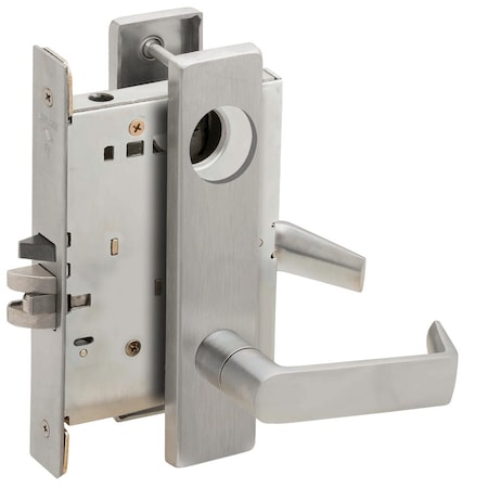 Grade 1 Entrance Office Mortise Lock, Less Cylinder, 06 Lever, L Escutcheon, Satin Stainless Steel F